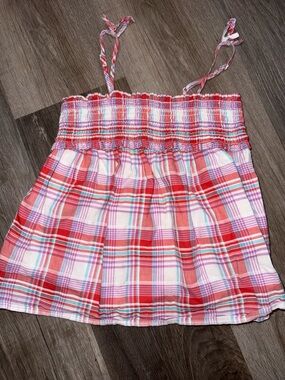 Cat & Jack Red Pink Plaid Smocked Tank Top